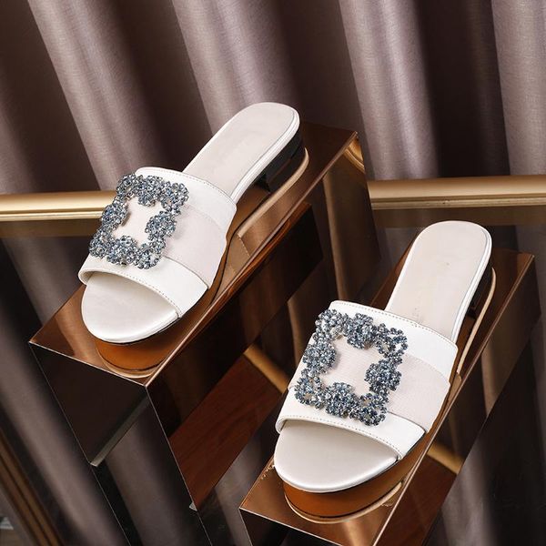 

women summer slippers fashion silk peep toe outdoor slids rhinstone beach flip flop party dress flats women 2021, Black