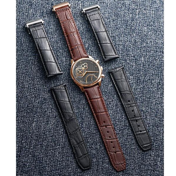 

watch bands 20mm watchband genuine leather bracelet for maurice lacroix eliros band head layer cowhide strap 22mm, Black;brown