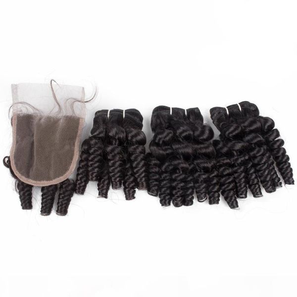 

aunty curl virgin brazilian aunty funmi human hair 3 bundles deals with closure romance curl bleach blonde 4x4 lace closure, Black;brown