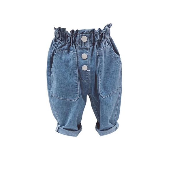 

2021 girl summer loose jeans pant kids children casual denim trousers, Blue
