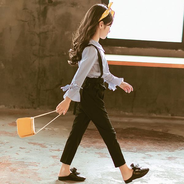 

girls clothing suits shirt + pants 2pcs kids spring autumn luxury design cotton shool formal sport teenagers outwea, White