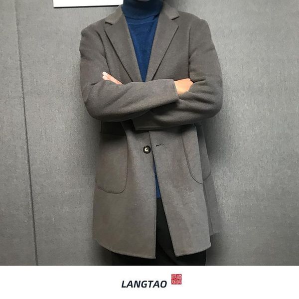 

waves are cloth coat male 20 in autumn and winter men coats long 70 double mao suit wool coat, Black