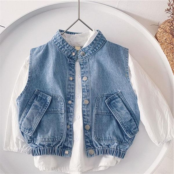 

waistcoat 2021 spring autumn girls boys casual jeans vest baby kids children cool denim, Camo