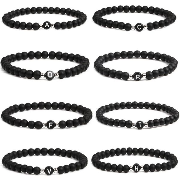 

charm bracelets gifts 1pc black exquesite pumice stones men bracelet wedding adjustable 2021 arrival elastic a-z 26 letters bead stone party, Golden;silver