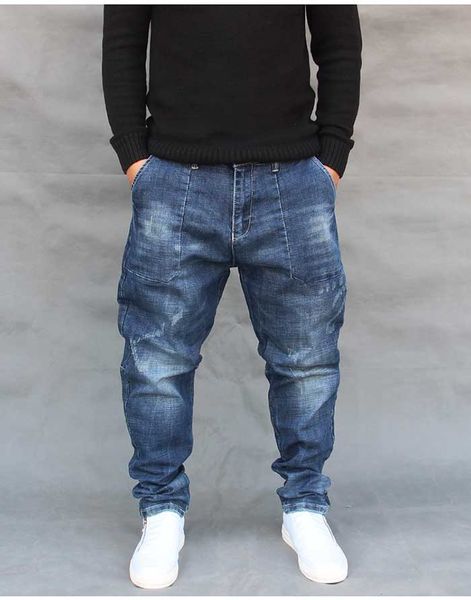 

fashion harem jeans men casual hip hop denim pants streetwear loose baggy trousers male clothes bottoms plus size 38 40, Blue