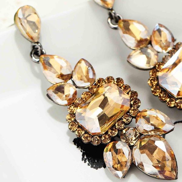 

dangle & chandelier yayi jewelry fashion boho brown glass crystal rhinestone women ancient gold color wear ear band long tassel earrings, Silver