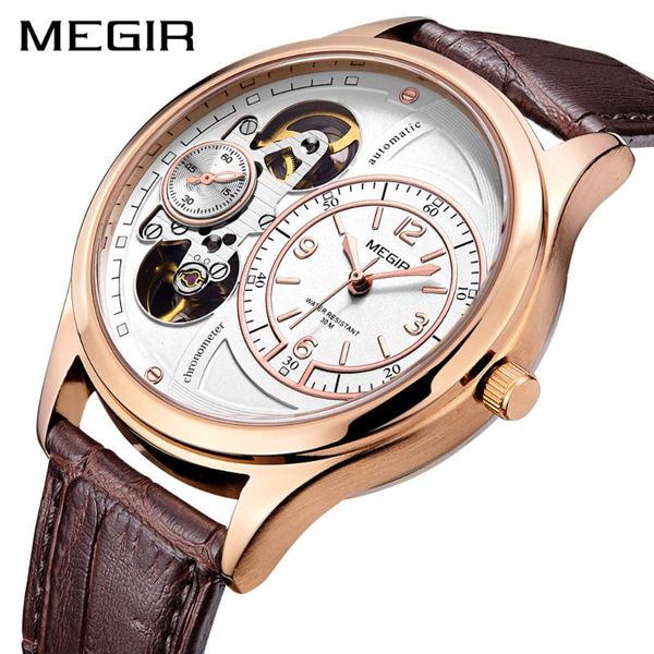 

wristwatches megir fashion business sports men's watch hollow through bottom watches trend belt waterproof relogio masculino, Slivery;brown
