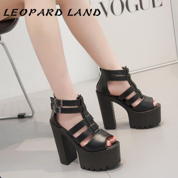 

sandals leopard land 2021 summer hollow heel roman fish head women's shoes thick platform waterproof high-heeled zyw, Black