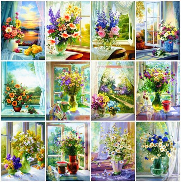 

diamond painting azqsd flower mosaic windows 5d diy embroidery landscape cross stitch needlework home decoration