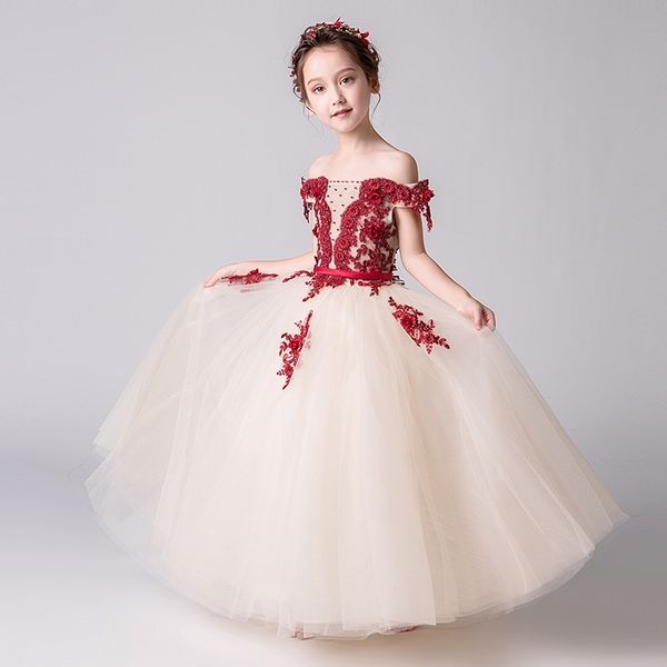

girls' princess skirt 2021 new autumn flower girl fluffy yarn children's host walk show performance dress long, White;black
