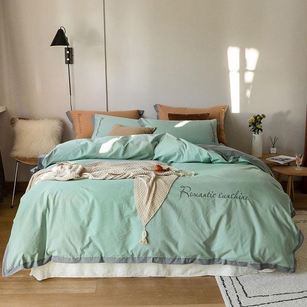 

pure cotton four-piece solid color simple kit pillowcase quilt cover bed linen