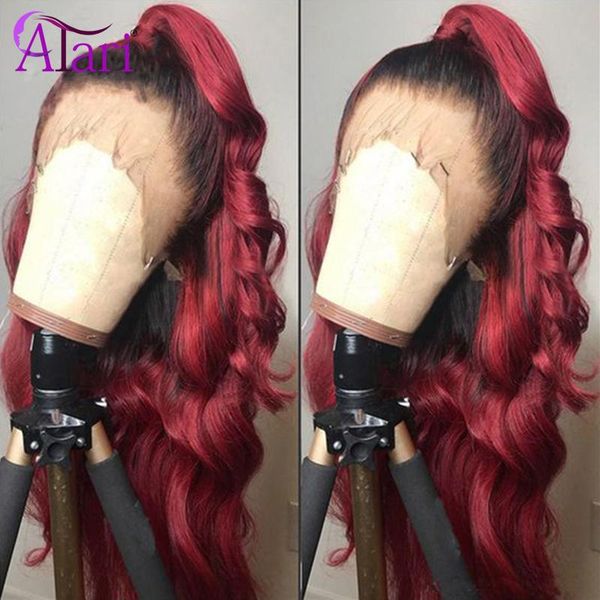 

lace wigs transparent frontal 1b red 99j/burgundy wig13x6 front human hair peruvian virgin body wave, Black;brown