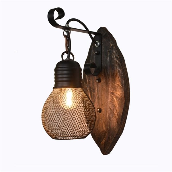 

2021 new loft wood industrial wandlamp decorative classic bedside led wall lights fixtures for home restaurant bar e27 yb43