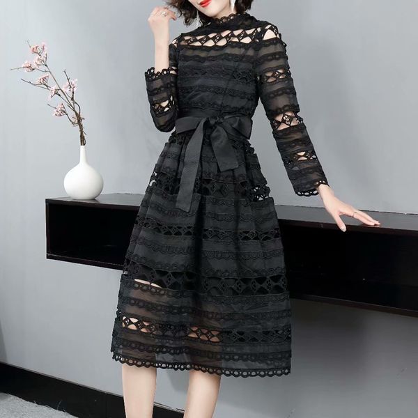

spring new style women's party vacation elegant chic belt slim fit lace fashion dress 6ggi, Black;gray
