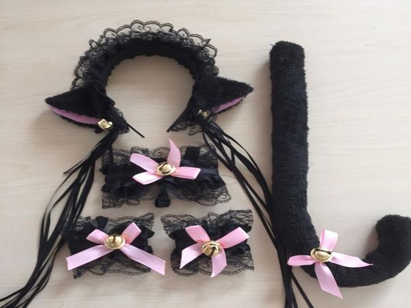 

hats, scarves & gloves sets 5pcs cat fur ears + tail wristbands anime neko costume hair headband cosplay set, Blue;gray