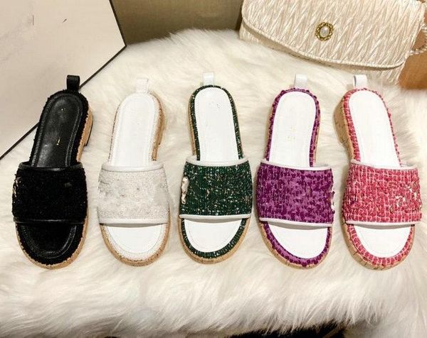 

sandals women lady wood sole slippers letter knit open toe heavy bottom wool black white summer 2021 high heels shoes