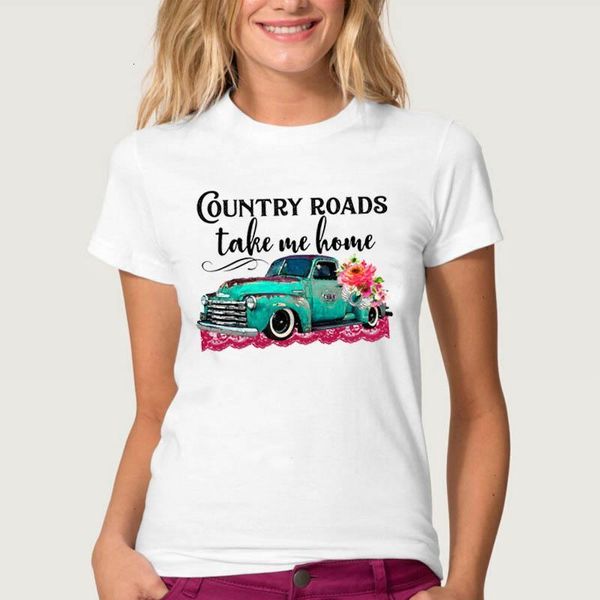 

women tshirts tee country road fashion casual cute printed woman female clothes ladies print tshirt t-shirt short sleeve t, White