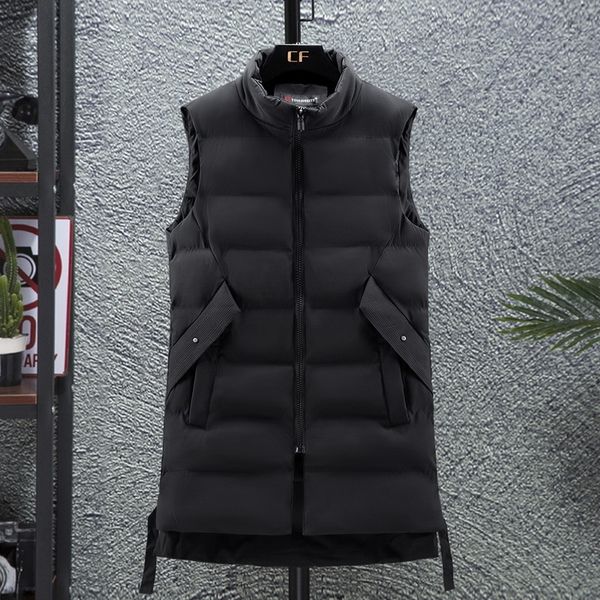 

2021 winter new mid long stand collar vest korean version thickened loose down jacket men's cotton padded, Black;white