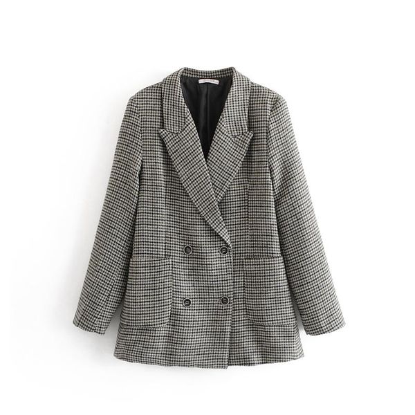 

women autumn gray blazers 2021 new fashion swallow gird notched jacket female outwear office ladies blazer feminino clothe, White;black
