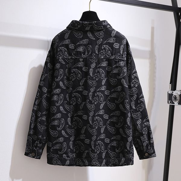

2021 spring female vintage turn down collar single breasted long-sleeved print graffiti denim jacket cardigan coat 16w303, Black;brown