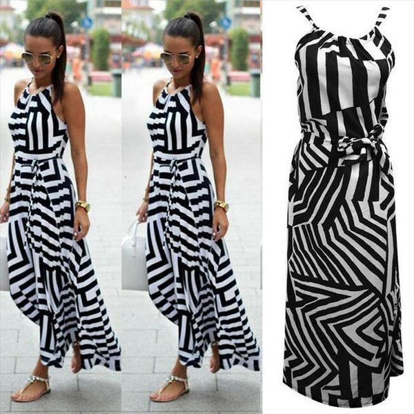 

black white strappy maxi boho women dress summer beach long evening party, Black;gray
