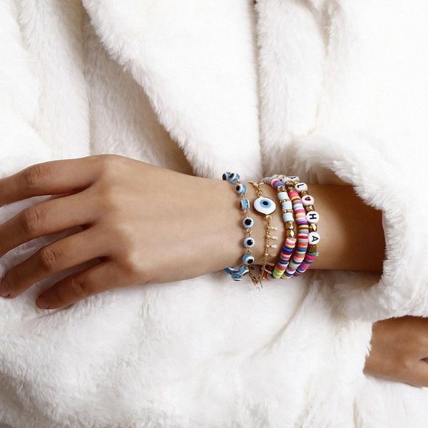 

acrylic bracelet color character soft pottery shards beads evil eye bracelet, Black