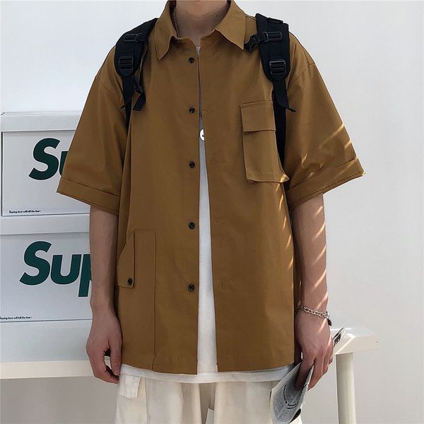 

2021 new summer men's pocket decoration loose short sleeve hawaiian shirt camisa masculina streetwear french cuff fashion shirts gvg2, White
