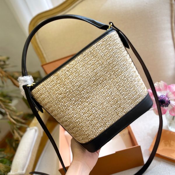 

lady classic single straw fashion bucket bag retro female designer handbag large capacity totes luxury big brand women beach one shoulder di