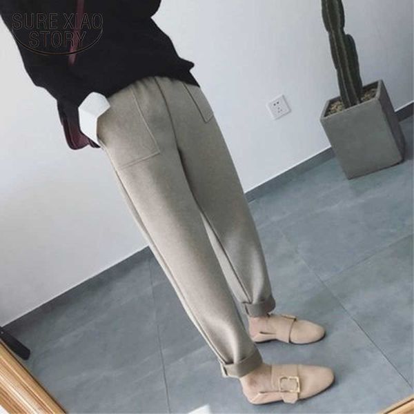 Kalın Kadın Harem Pantolon Yün Sonbahar Kış Pantolon Kadın Kore Tarzı Artı Boyutu Pantalon Gevşek Tüm Maç Pantolon Capris 11066 210528