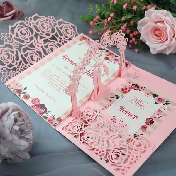 

greeting cards 10sets luxry wedding invitations romantic roses card with envelopes&inner paper stereo 3d