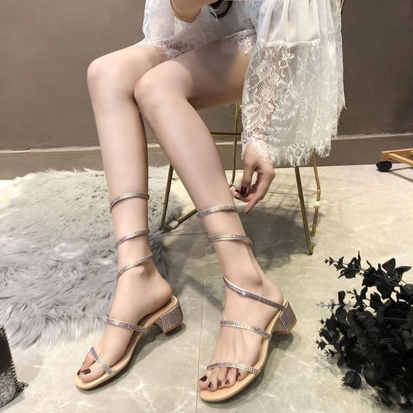 

heel set heel solid color 2021 rhinestone sandals woman coarse, Black