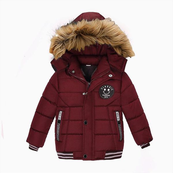 

children coat boy fashion winter loose cartoon pocket jacket zipper long warm fur collar hooded kids clothes, Blue;gray