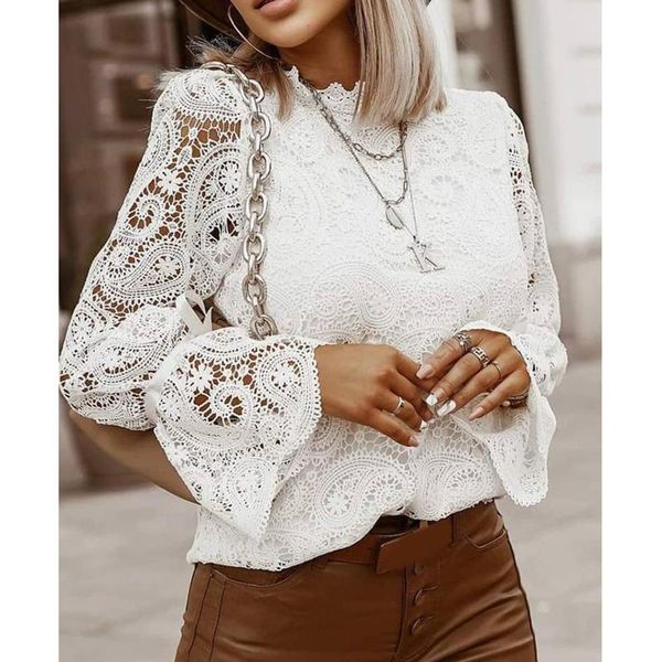 

women's blouses & shirts xuxi women fashion shirt stand-up collar long-sleeved lace pullover spring autumn 2021 e1941, White