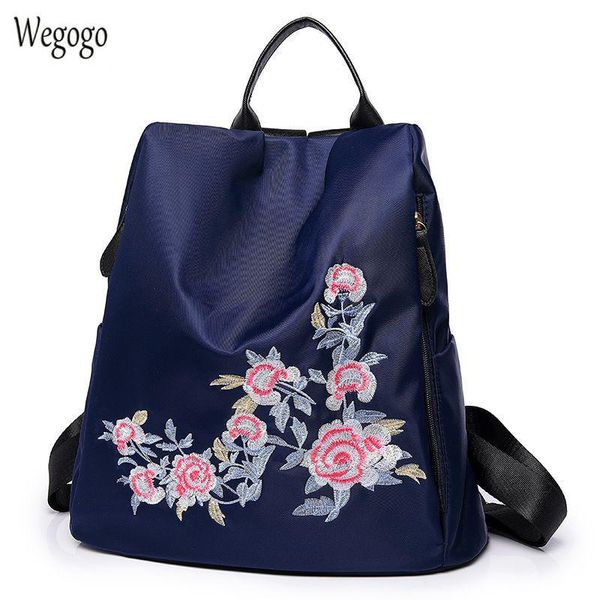 

outdoor bags 2021 waterproof nylon women backpack zipper oxford school for girls flower embroidered female rucksack