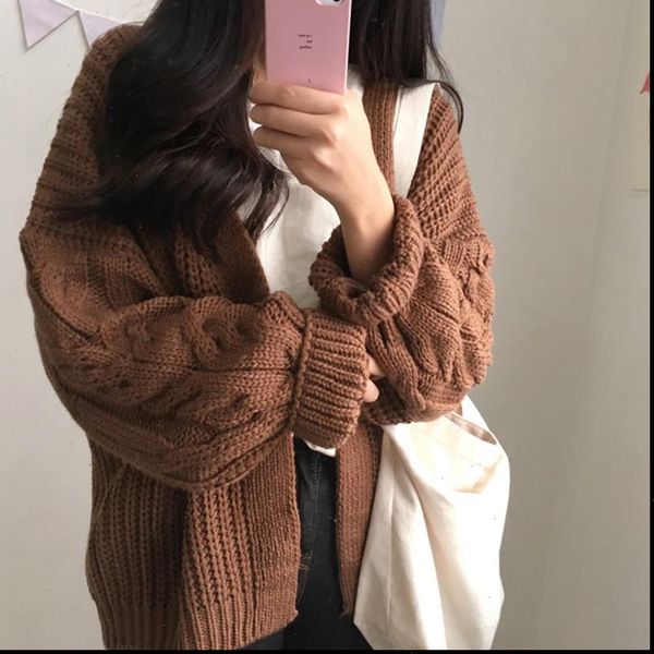 

korean winter womens new 2021 twist loose long sleeve knit sweater cardigan coat thick winter women harajuku cardigans sweater, White;black