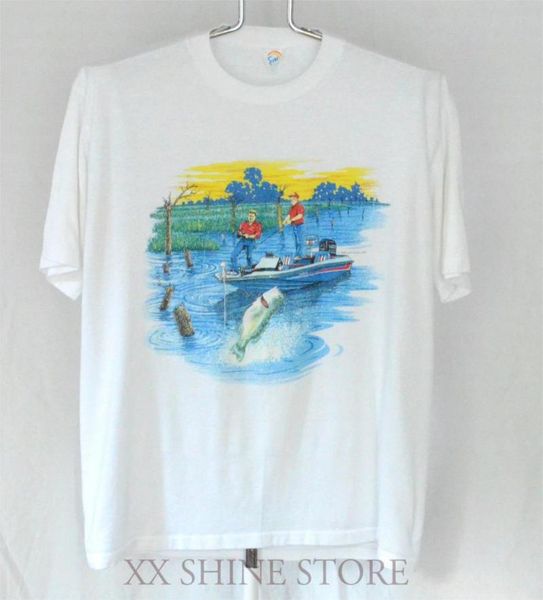 

men's t-shirts 90s bass fishing t shirt mens large womens cropped baggy fisherman angler angling bassmasters boat fish 1990s, White;black