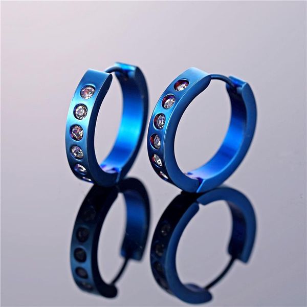 

hoop & huggie pierced crystal circle earrings zircon blue round stainless steel earring for women men rhinestone jewelry statement, Golden;silver