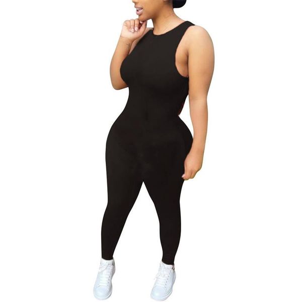 

plus size pants jumpsuit women high elastic casual fitness sporty rompers sleeveless active wear skinny summer outfit 3xl 4xl 5xl, Black