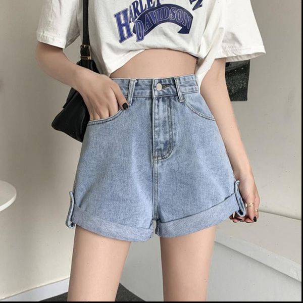 

summer wide leg denim loose women shorts thin rolled jeans pants casual straight retro high waisted, White;black