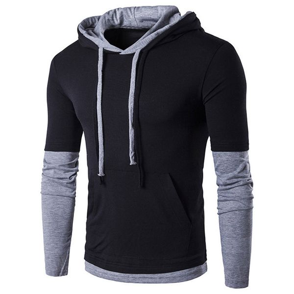 

winter mens hoodies sweatshirt hooded jacket coats men's casual autumn winter long sleeve patchwork hooded sweatershirt top, Black