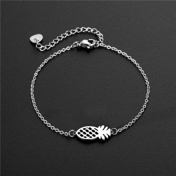 

link, chain european and american fashion simple glossy pineapple bracelet women's stainless steel wild hollow fruit, Black