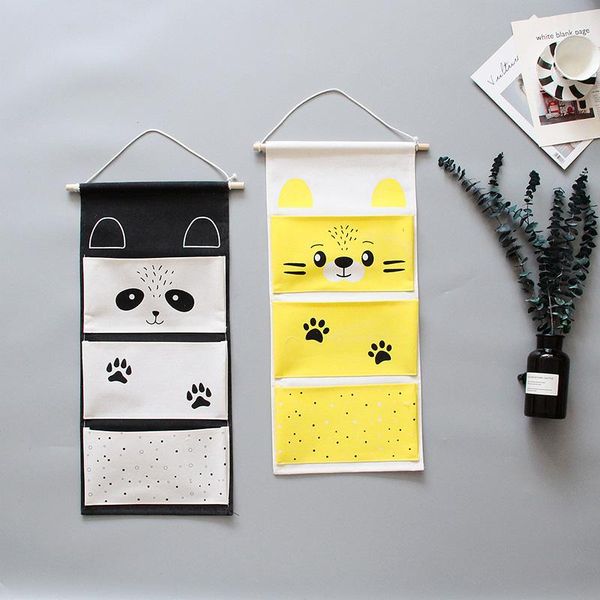 

cute cotton linen storage bags 3 pockets water-proof kid room storage bag for wall door-back cartoon printed hanging organizers