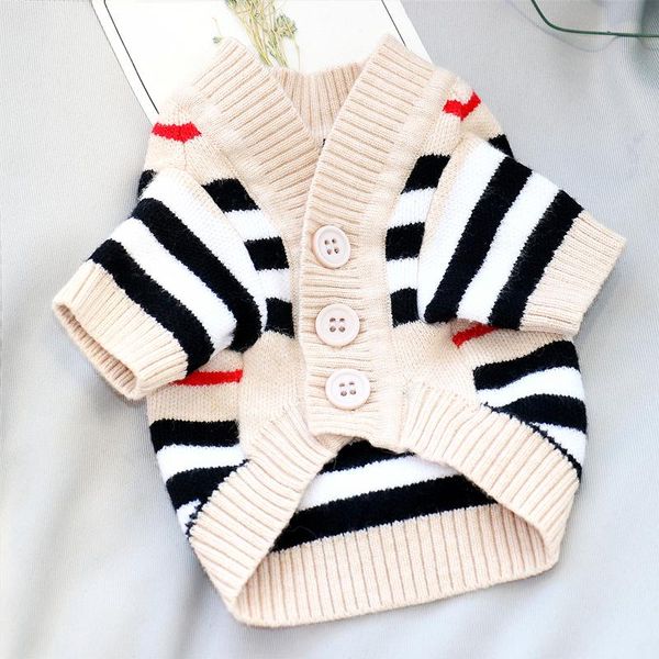 

dog apparel button striped sweater autumn and winter clothes teddy kittens bichon small dogs vip schnauzer pet