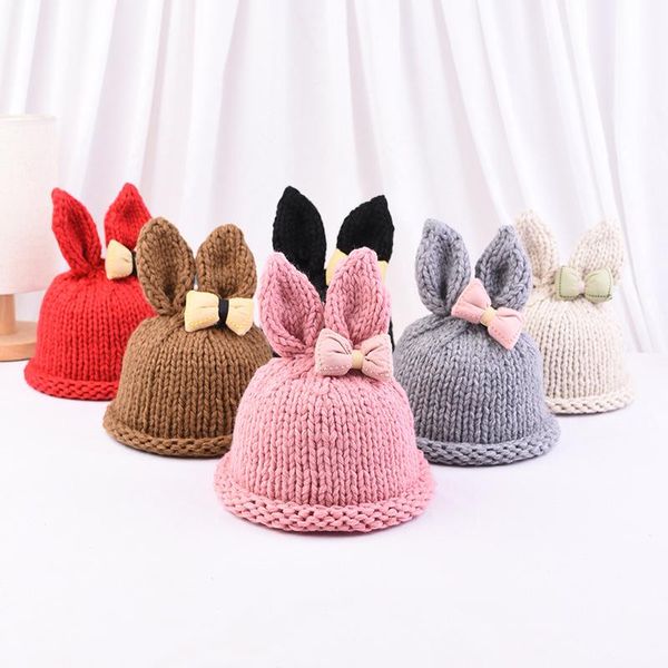 

beanies 2021 autumn winter 2-6 years ear warm hats knit hand making bonnet hat girl crochet cap skullies got=rros