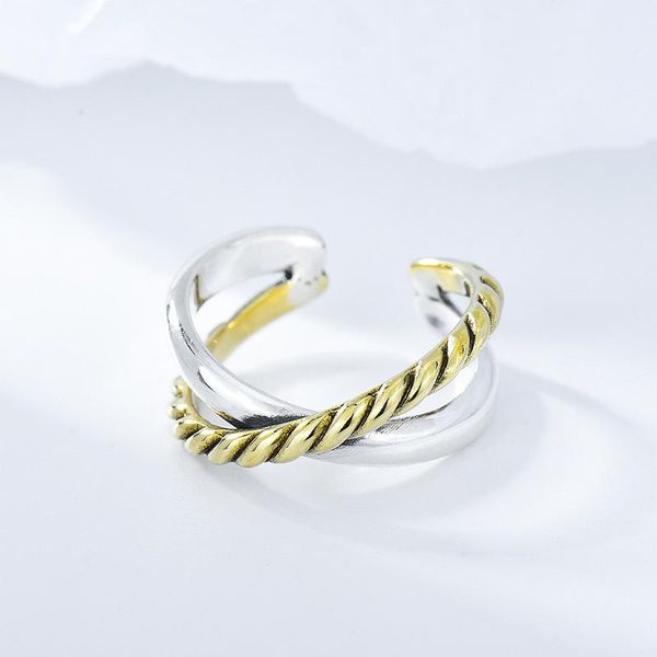 

cluster rings ins niche design color separation retro ring female punk style old interwoven twist cross-border jewelry wholesale women, Golden;silver