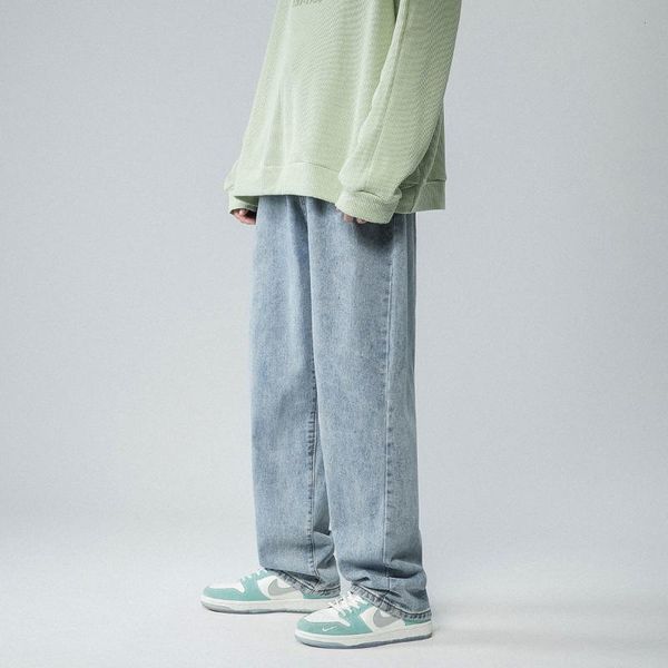 

men's jeans pants men solid color wide leg straight spring and autumn trend versatile streetwear tidal current the price of 2021, Blue