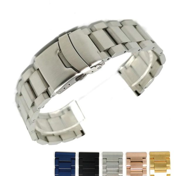 

watch bands accessories bracelet for solid stainless steel band fashion casual matte safety buckle belt 18 20 22 24mm, Black;brown