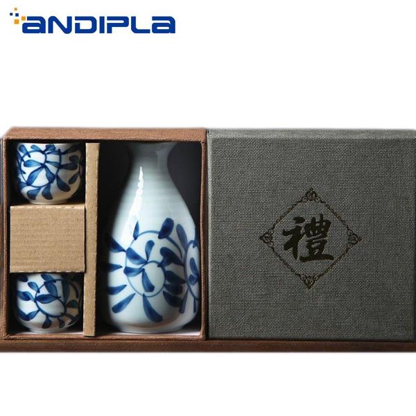 

hip flasks 3pcs vintage japanese ceramics wine set creative underglaze hand painted sake cup home liquor bottles teacup gift box