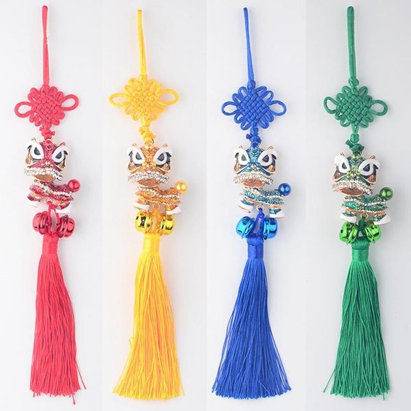 

1pcs tassel diy embroidery lion dance chinese knot handmade women key holder cute talisman needlework car interior pendant