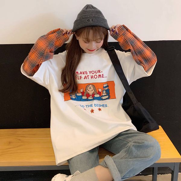 

women hoodie cool plaid sweatshirt girl autumn loose harajuku hip hop japan funny oversize korean high street coat, Black